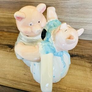 Vintage Ceramic Pig Teapot | Dancing Pig Couple Teapot | 1980s Kitchen Decor